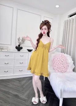 Alternative view of Bộ ngủ lụa dài cánh tiên cột nơ
