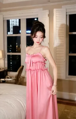 Alternative view of Váy ngủ lụa dài hai tầng nơ to