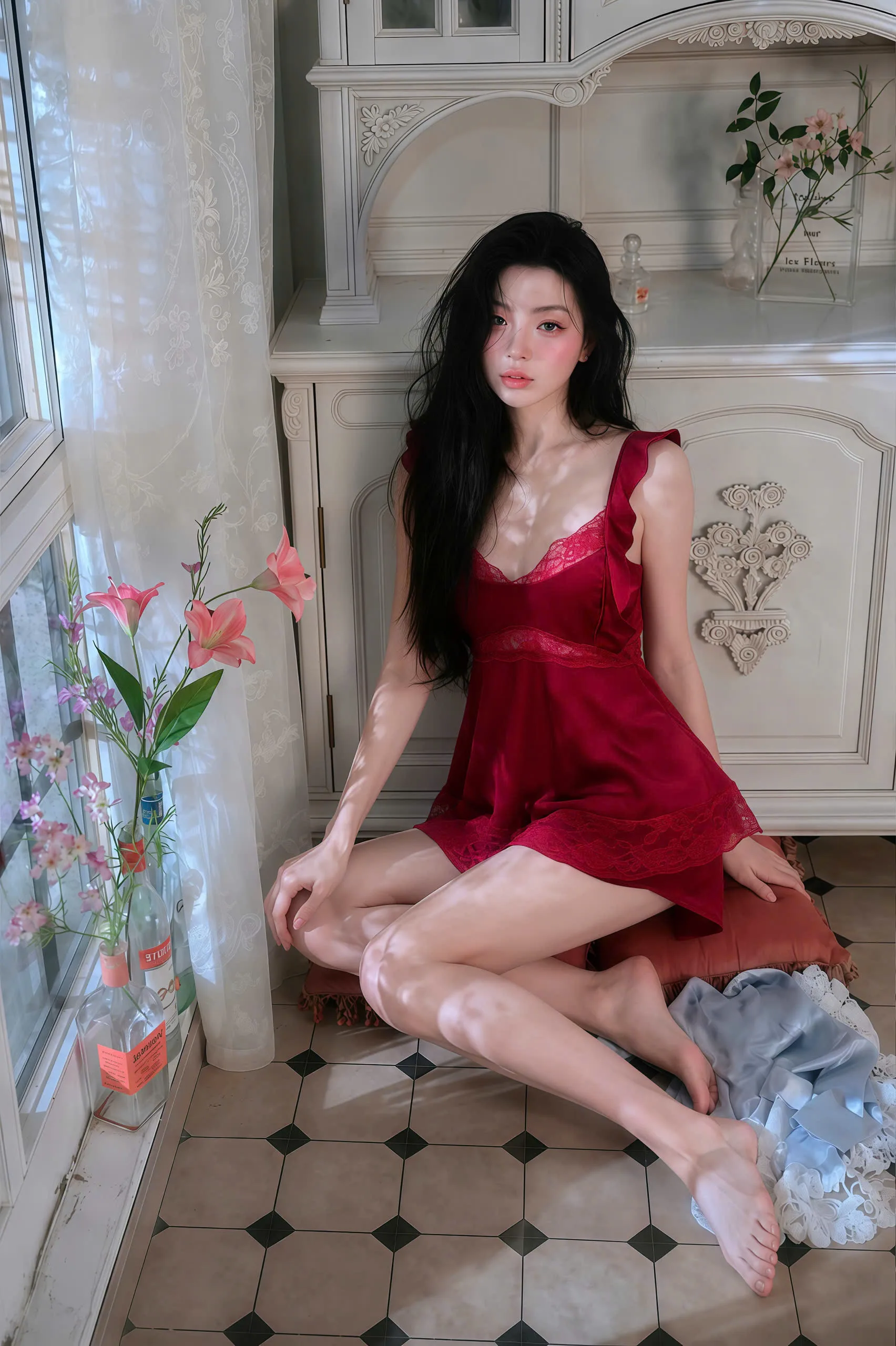 Bộ Ngủ Sexy Night Đùi Trơn Bèo Cánh Tiên Chiết Eo Tiểu Thư Gợi Cảm