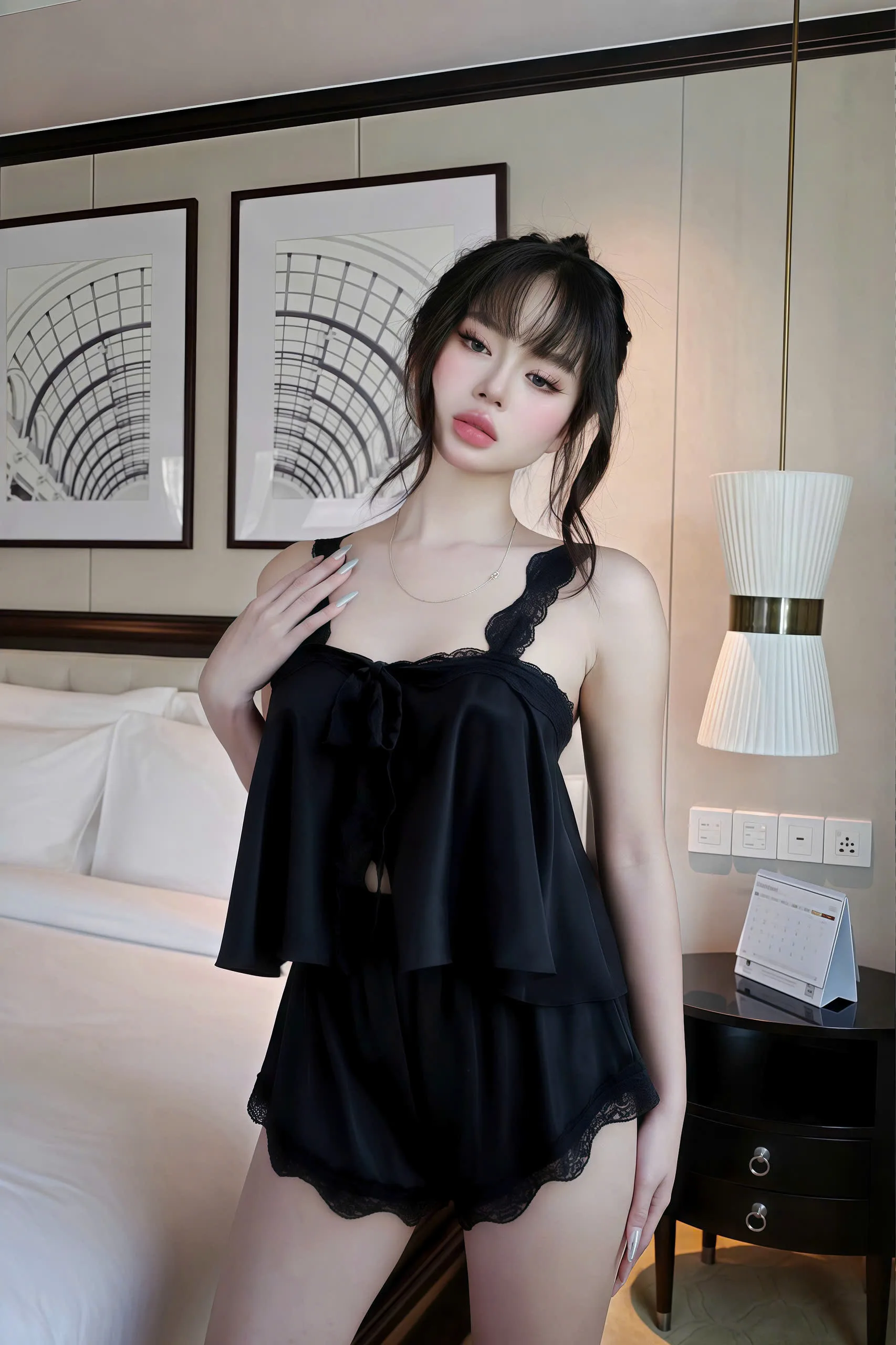 Bộ Sexy Night Đùi Dây Bảng Ren Cột Sau 2 Size Gợi Cảm - Ảnh 4