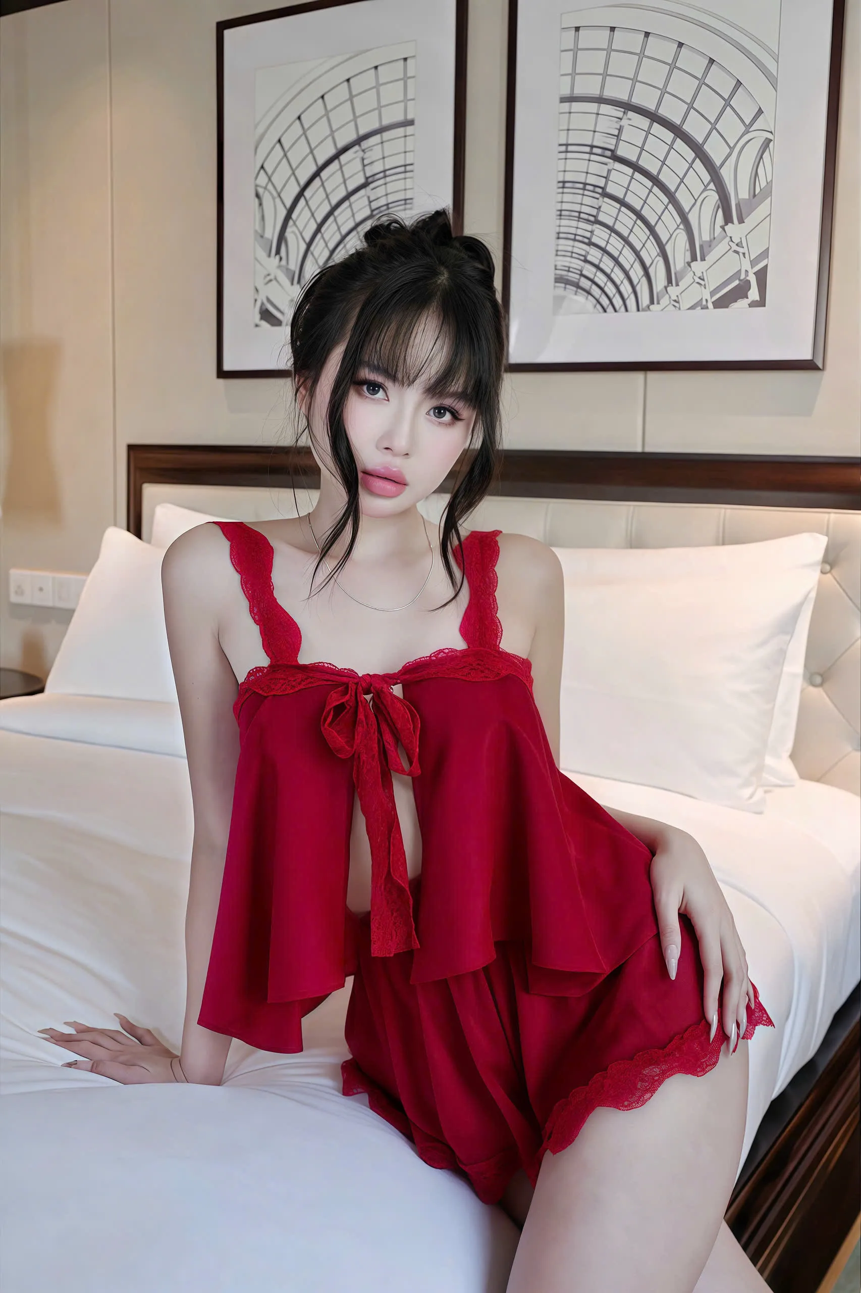 Bộ Sexy Night Đùi Dây Bảng Ren Cột Sau 2 Size Gợi Cảm - Ảnh 3