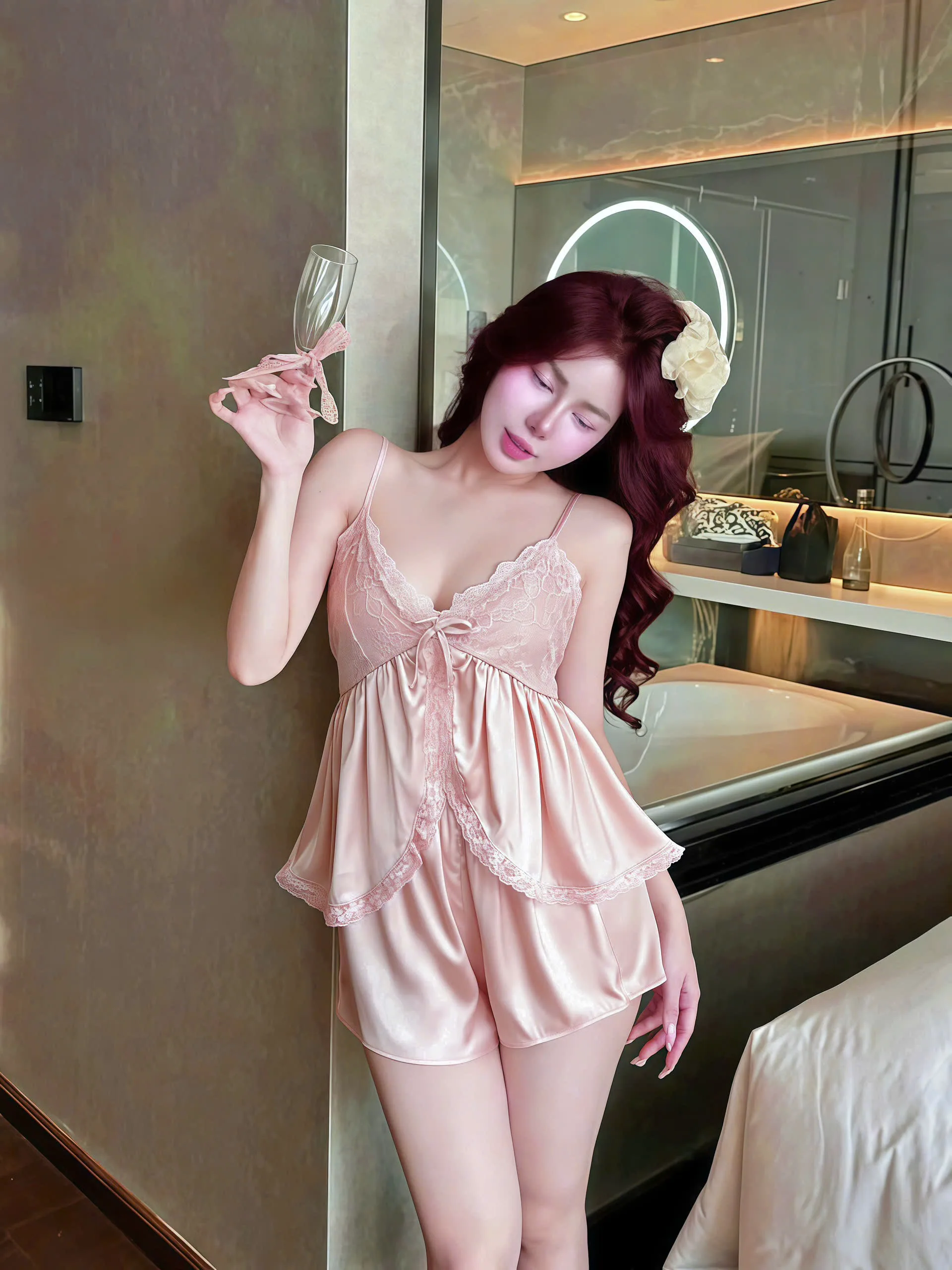 Bộ Ngủ Đùi Sexy Night Trơn Xẻ Áo Ren Lai Hai Dây Gợi Cảm - Ảnh 11