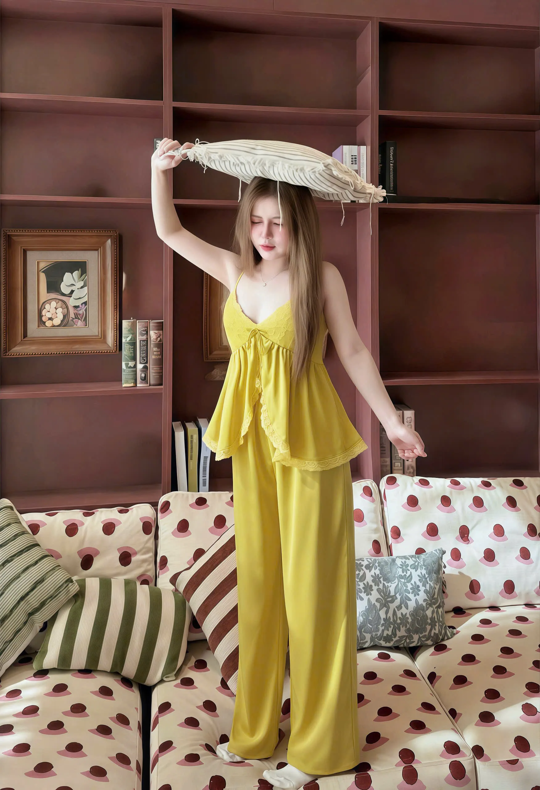 Bộ Ngủ Sexy Night Dài Trơn Xẻ Áo Ren Lai Gợi Cảm - Ảnh 3
