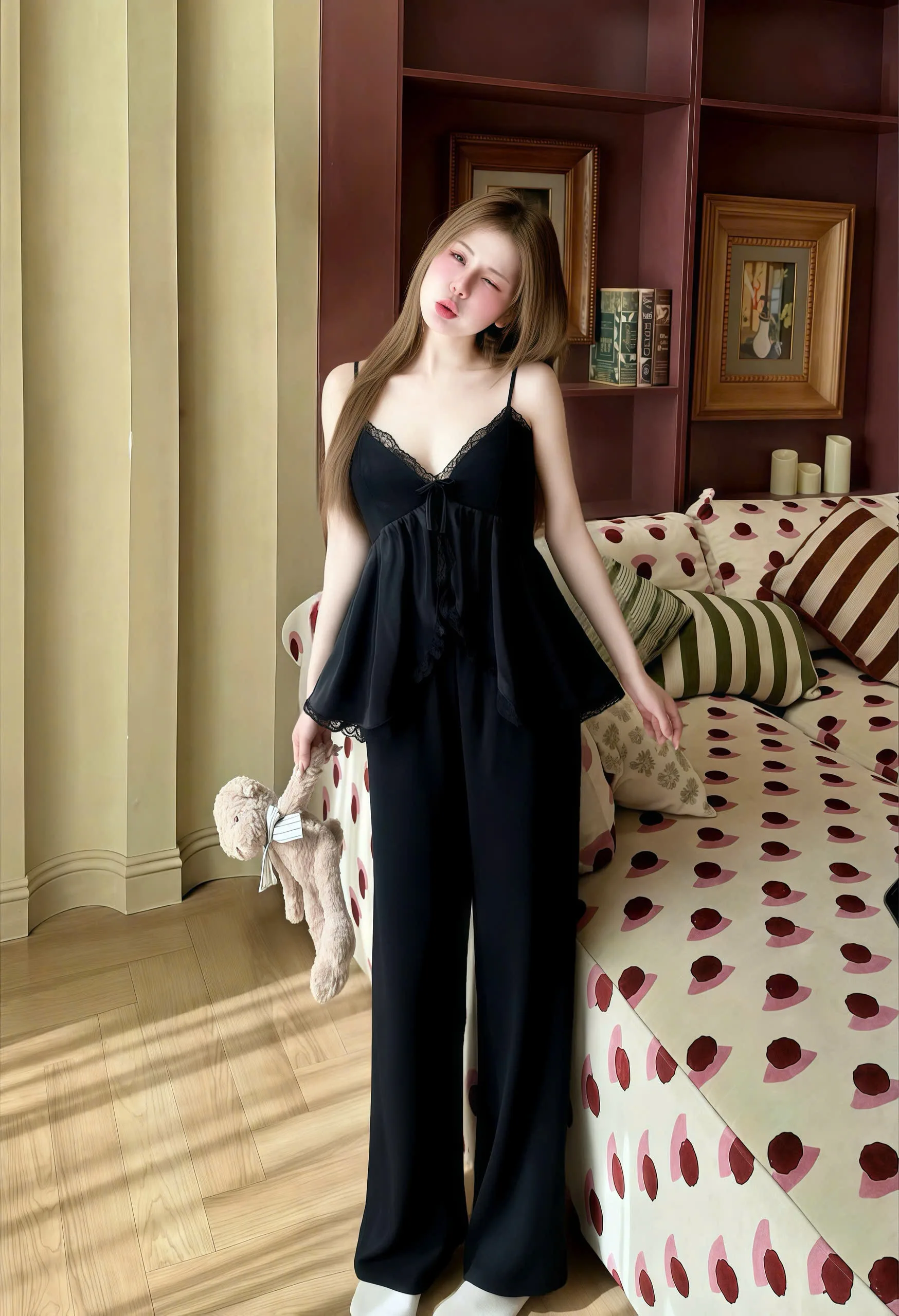Bộ Ngủ Sexy Night Dài Trơn Xẻ Áo Ren Lai Gợi Cảm - Ảnh 9
