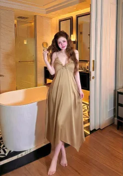 Alternative view of Váy Ngủ Dài Sexy Night Trơn Ren Eo Tà Nhọn Gợi Cảm