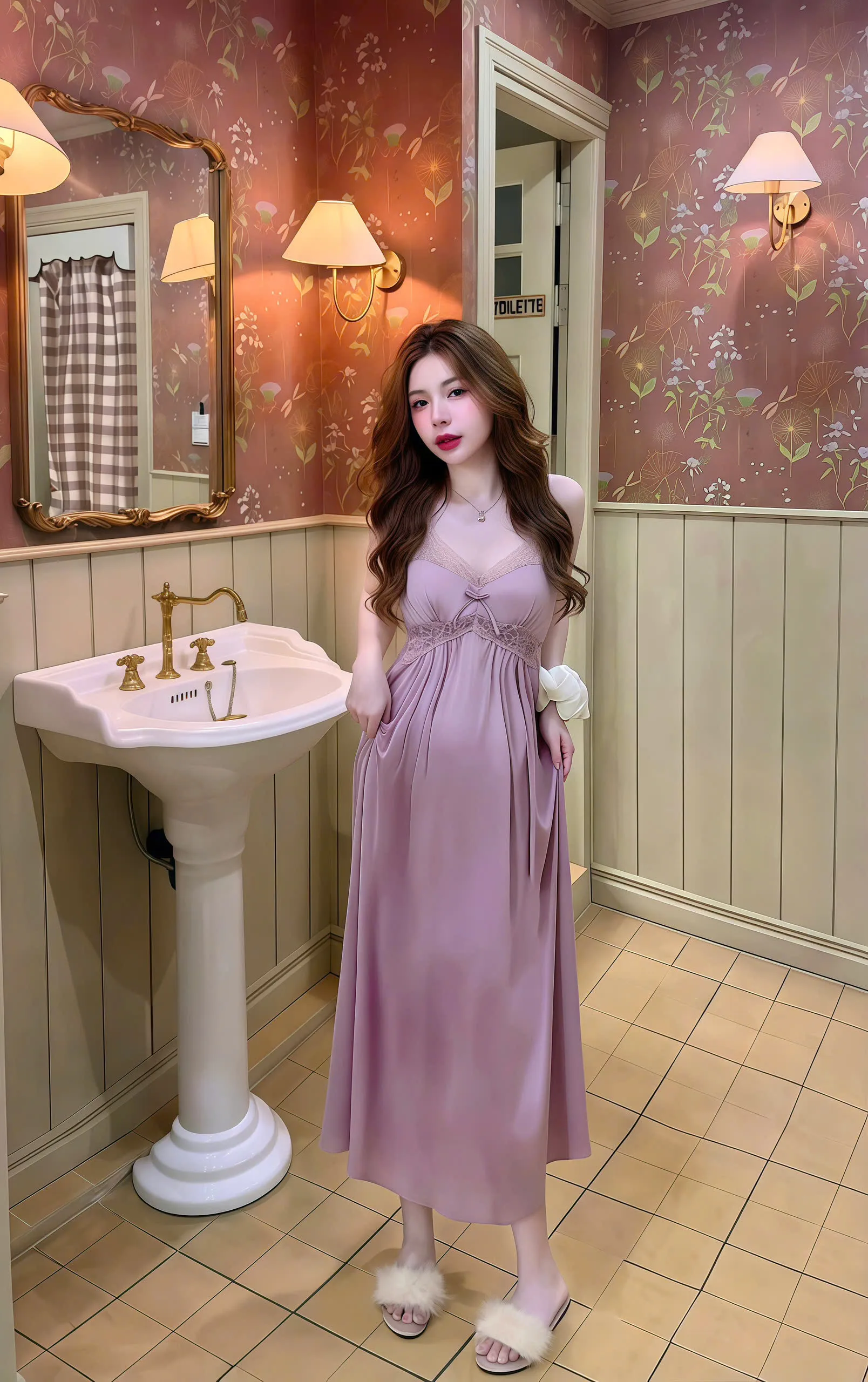 Váy Ngủ Dài Sexy Night Trơn Ren V Ngược Eo Gợi Cảm - Ảnh 4