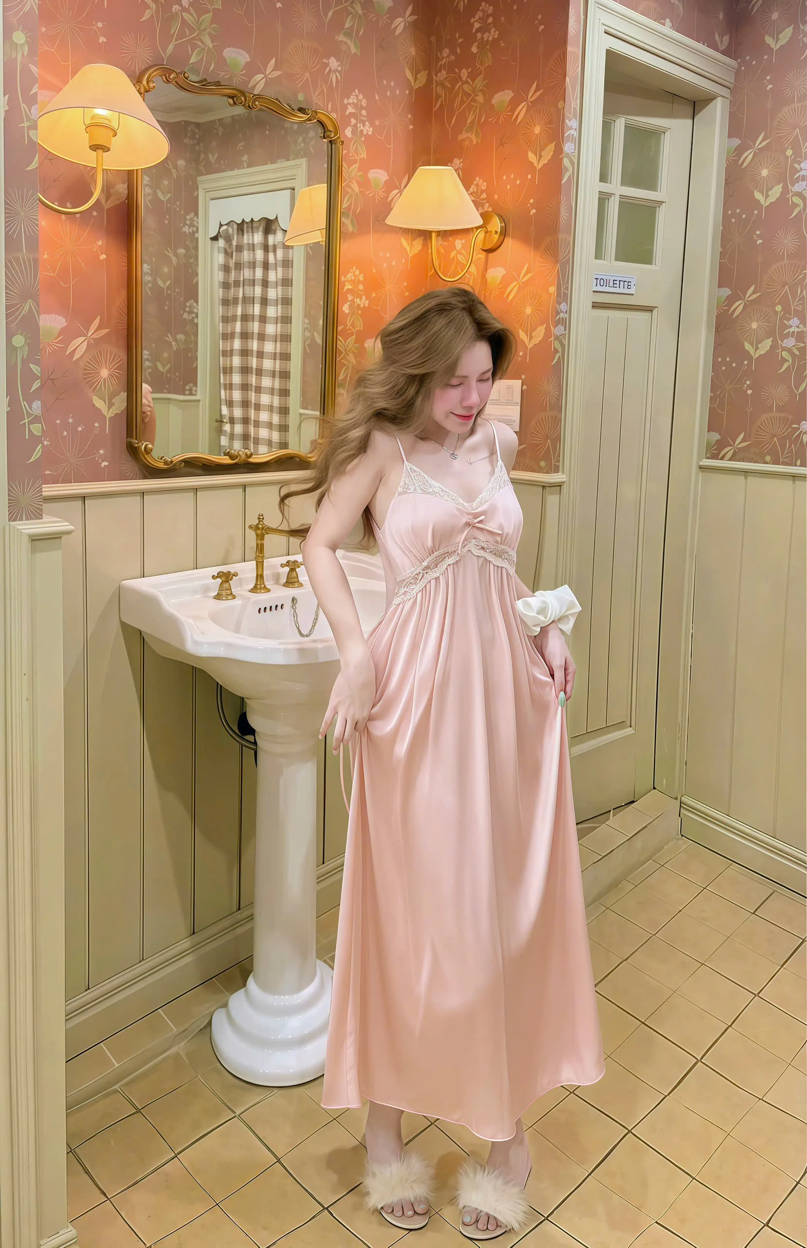 Váy Ngủ Dài Sexy Night Trơn Ren V Ngược Eo Gợi Cảm - Ảnh 6