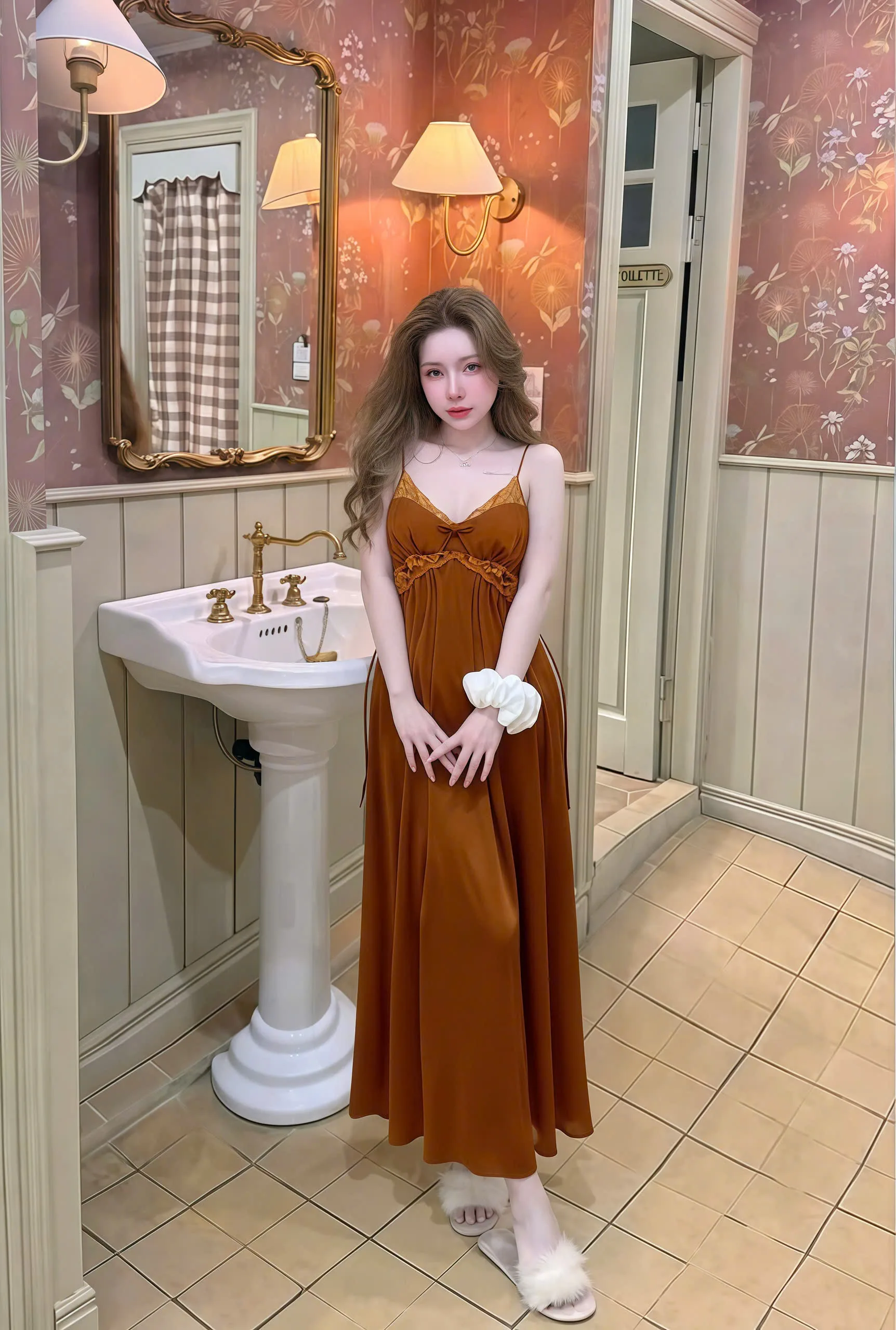 Váy Ngủ Dài Sexy Night Trơn Ren V Ngược Eo Gợi Cảm - Ảnh 10