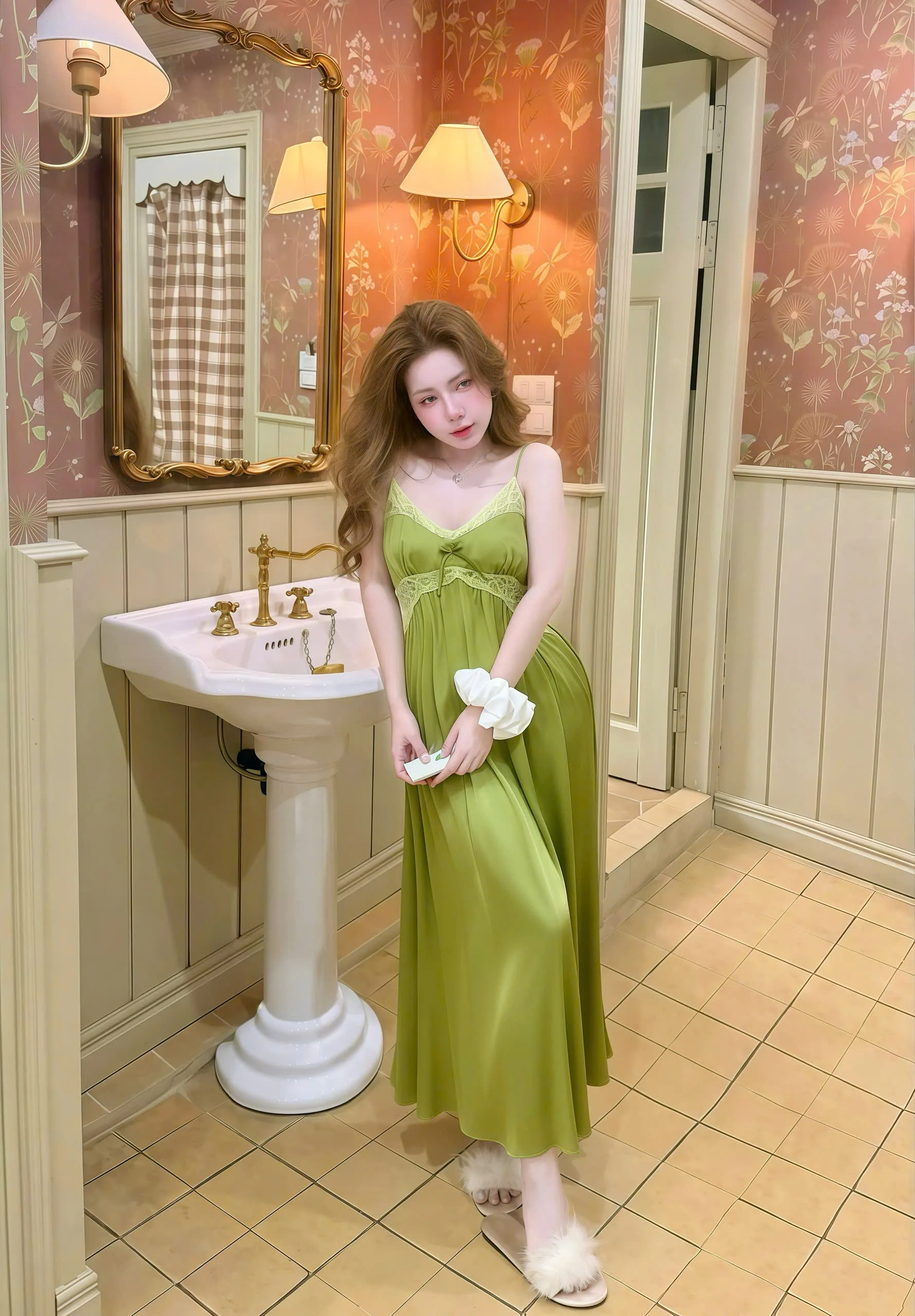 Váy Ngủ Dài Sexy Night Trơn Ren V Ngược Eo Gợi Cảm - Ảnh 11