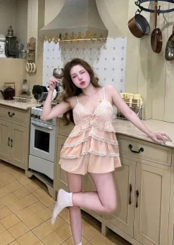 Bộ Ngủ Đùi Sexy Night Trơn 3 Tầng Phối Ren Gợi Cảm