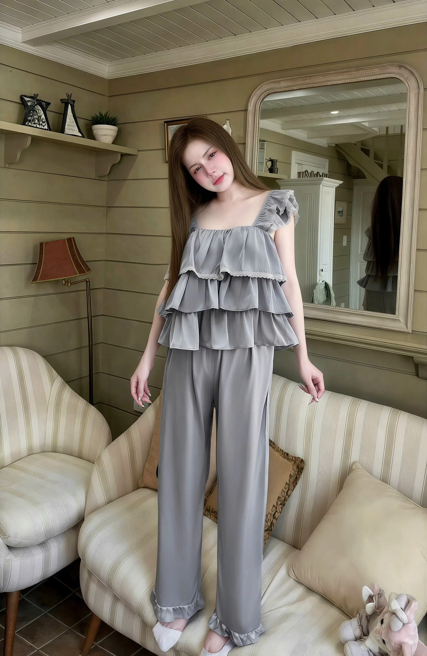 Bộ Ngủ Dài Trơn Sexy Night 3 Tầng Cánh Tiên Gợi Cảm - Ảnh 5