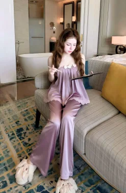 Alternative view of Bộ Ngủ Sexy Night Dài Trơn 3 Nơ Xếp Ly Gợi Cảm